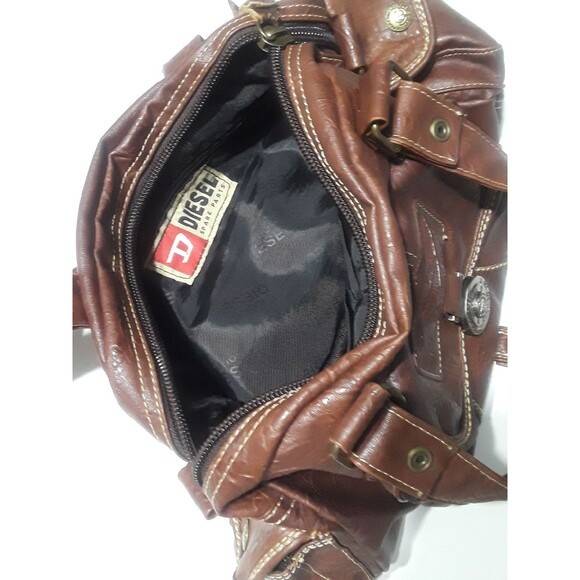 Diesel Satchel Shoulder Bag Brown Leather Flap Pocket Designer Purse - Picture 5 of 6